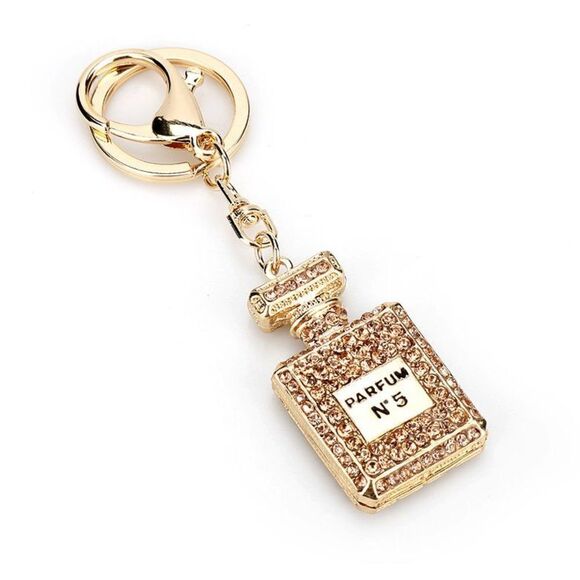 NWT Gold colored perfume bottle purse charm/keychain w/rhinestones! - Picture 1 of 2